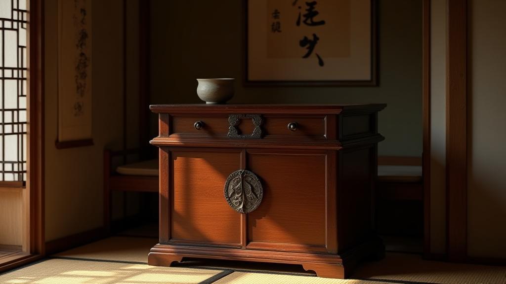 伝統的な和風の木製収納キャビネット