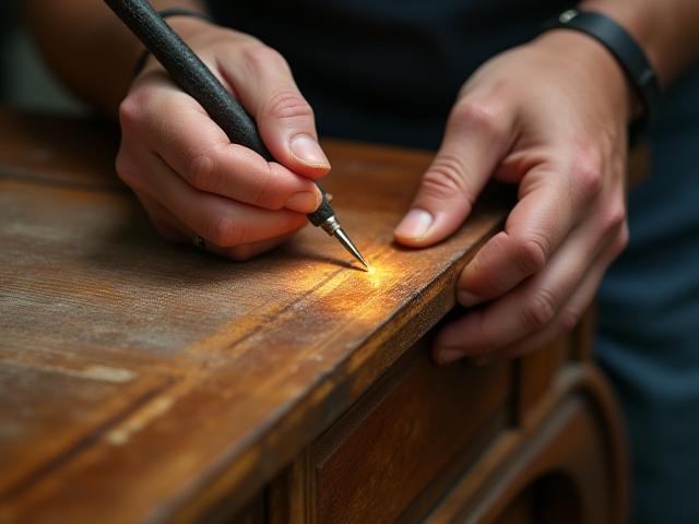 アンティーク家具の修復作業